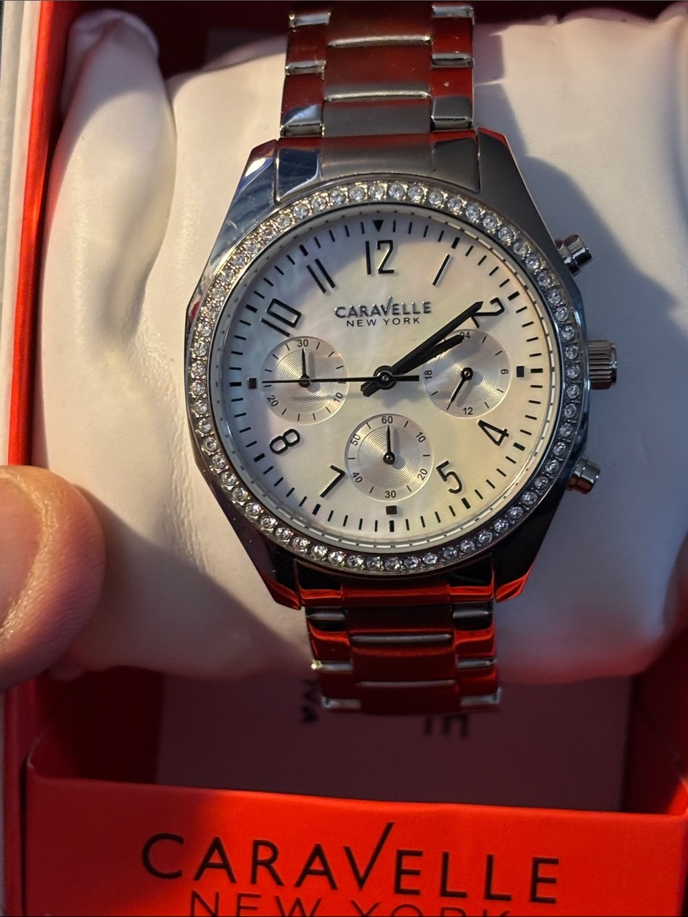Caravelle New York Women's Silver Crystal-Accent Chronograph Watch